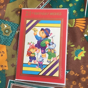 Cartão RARO de desejos de aniversário de 21 anos, vintage, dos anos 70 - Design divertido de animais de jardinagem - Verso doce - Nostalgia dos anos 70 - Cartão para amantes de jardinagem