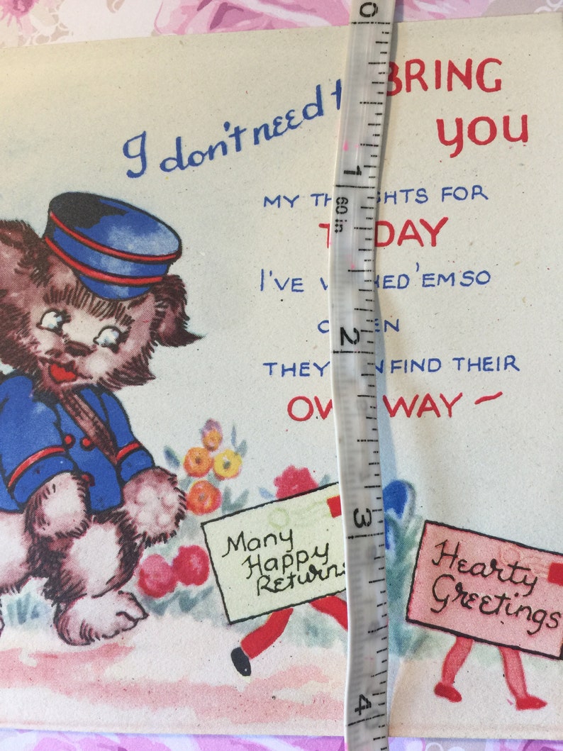 EXTREMELY RARE Circa 1940s Signed Vintage Four-fold Birthday Card Collectable Mia Card Sweet Verse Cute Dog Design Decorated Inside