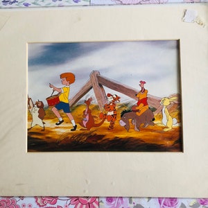 Stampa grande VINTAGE Winnie The Pooh e i suoi amici con supporto color crema - Decorazione da parete per la cameretta dei bambini - Amante di Winnie-the-Pooh