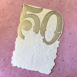 ZELDZAME vintage gouden bruiloftkaart uit de jaren 80 - kaart 50e verjaardag - ontwerp met mooie klokken - lief, sentimenteel vers van binnen - kaart om te bewaren