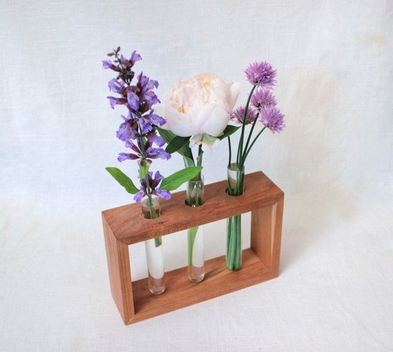 Bud Vase Cherry Wood Test Tube Flower Vase Windowsill Etsy