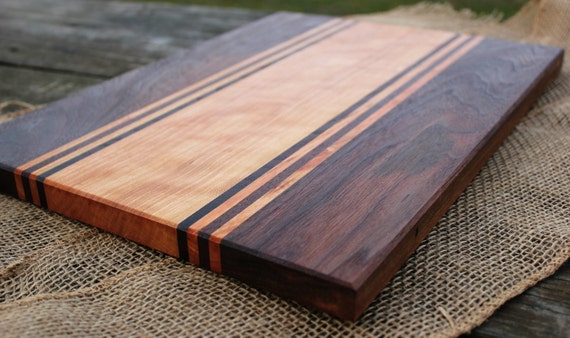 Handmade wood cutting board walnut &amp; cherry striped 