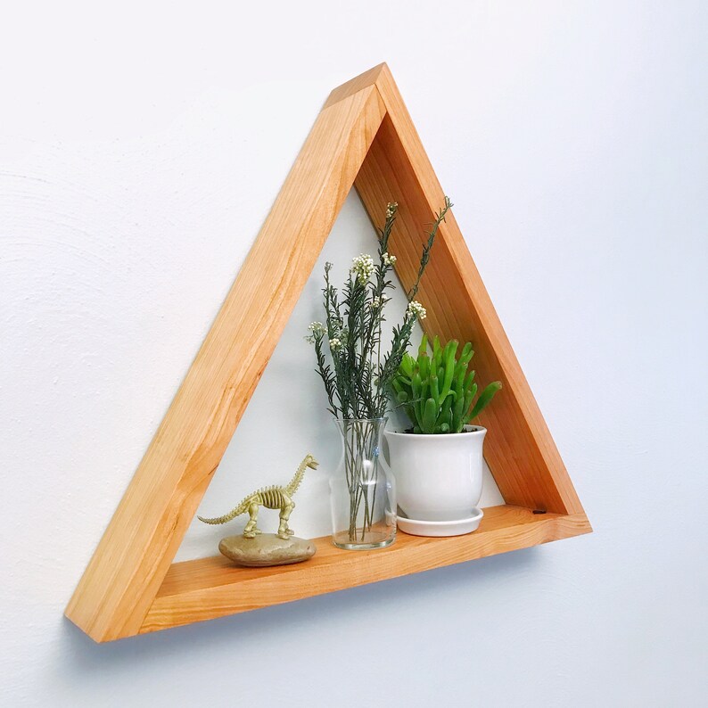 Wood triangle shelf cherry geometric floating shelves Etsy