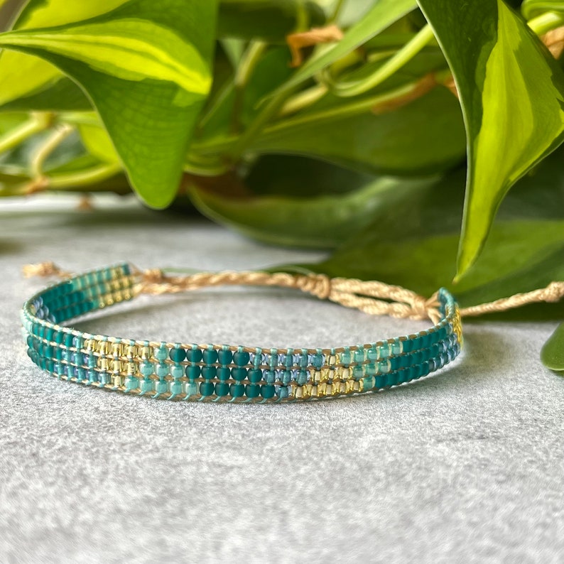 The Fern Seed Bead Bracelet, Boho Style Adjustable Bracelet, Layering Bracelet, Bead Loom Bracelet, Handwoven Bracelet, Glass Bead Jewelry image 4