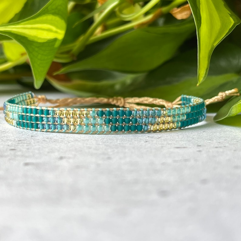 The Fern Seed Bead Bracelet, Boho Style Adjustable Bracelet, Layering Bracelet, Bead Loom Bracelet, Handwoven Bracelet, Glass Bead Jewelry image 3
