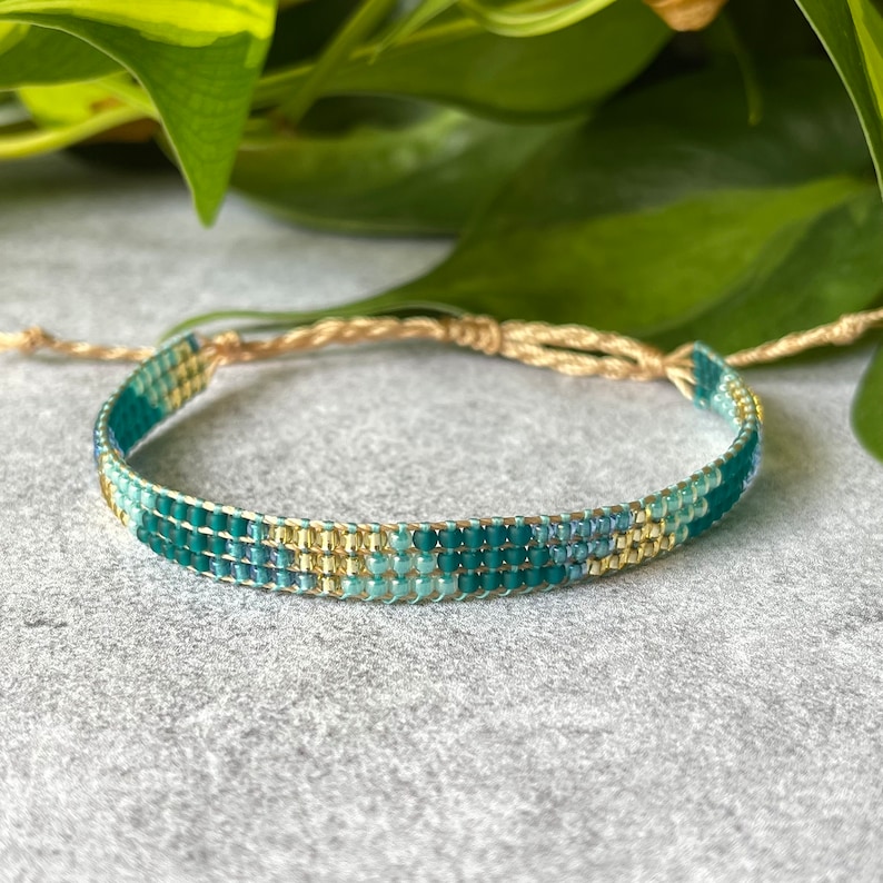 The Fern Seed Bead Bracelet, Boho Style Adjustable Bracelet, Layering Bracelet, Bead Loom Bracelet, Handwoven Bracelet, Glass Bead Jewelry image 6