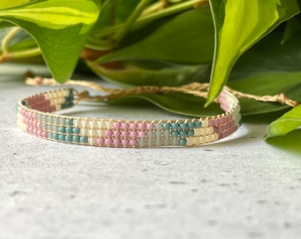 The “Gemma”Seed Bead Bracelet, Boho Style Adjustable Bracelet, Layering Bracelet, Bead Loom Bracelet, Handwoven Bracelet, Glass Bead Jewelry