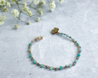 Crochet Gemstone Bracelet, Anklet, Dainty Crocheted Beaded Bracelet, Boho Anklet, Beaded Crochet Stacking Bracelet, Hippie Boho Jewelry