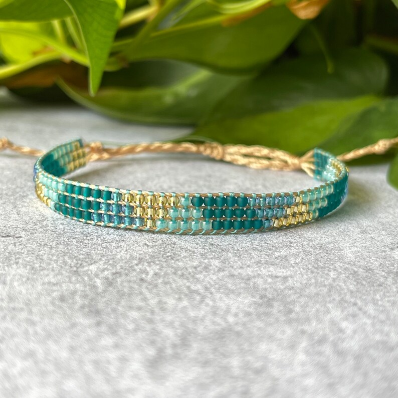 The Fern Seed Bead Bracelet, Boho Style Adjustable Bracelet, Layering Bracelet, Bead Loom Bracelet, Handwoven Bracelet, Glass Bead Jewelry image 5