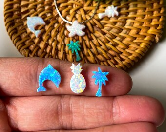 Opal Necklace, Palm Tree, Dolphin, Starfish, Pineapple Necklace, Tropical Beach Necklace, Opal Charm Silver or Gold Necklace