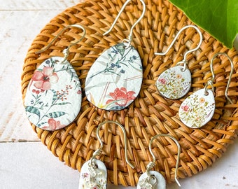 Copper Enamel Earrings Handmade Floral Enamel Drop Earrings Colorful Tropical Botanical Glass Earrings