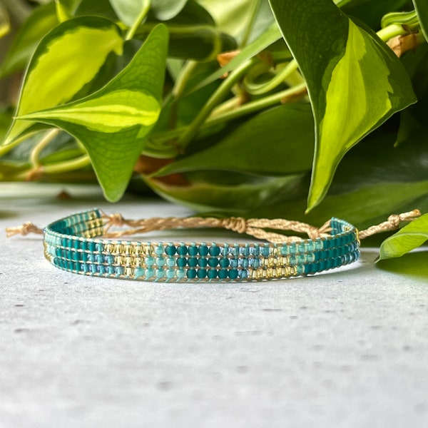 The “Fern” Seed Bead Bracelet, Boho Style Adjustable Bracelet, Layering Bracelet, Bead Loom Bracelet, Handwoven Bracelet, Glass Bead Jewelry