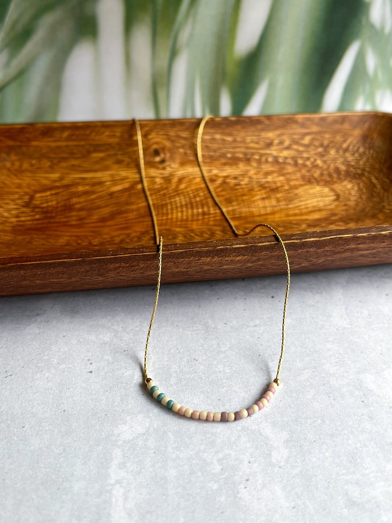 Seed Bead Necklace, Boho Dainty Layering Choker, Minimalist Tiny Beaded Multi Color Bracelet, Small Bead Jewelry, Gift for Her, Anklet image 2