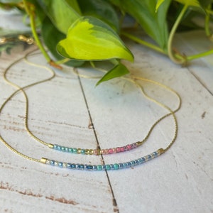 Rose Gold Delicate Necklace With Tiny Beads, Elegant Minimalist Dainty  Layering Double Necklace, Colorful Minimal Boho Jewelry 