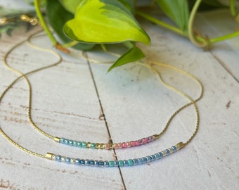 Collar de cuentas de semillas, gargantilla de capas boho delicada, pulsera multicolor con cuentas pequeñas minimalistas, joyería de cuentas pequeñas, regalo para ella, tobillera