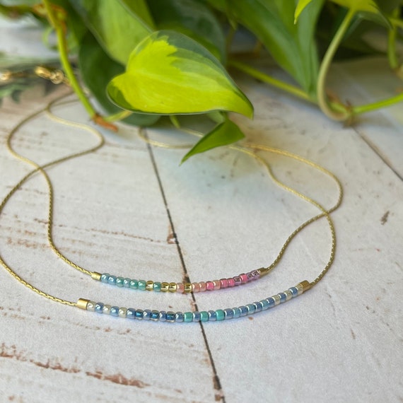 Seed Bead Necklace, Boho Dainty Layering Choker, Minimalist Tiny Beaded Multi Color Bracelet, Small Bead Jewelry, Gift for Her, Anklet