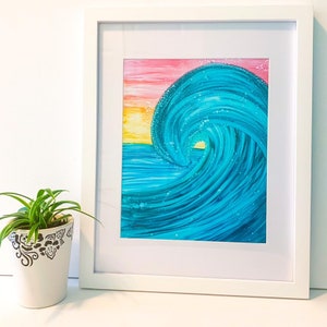 Alcohol Ink Abstract Wave Painting, Sunset Beach Print, Beach Wall Decor, Ocean Wave Art Print, Coastal Prints, Tropical Art Print