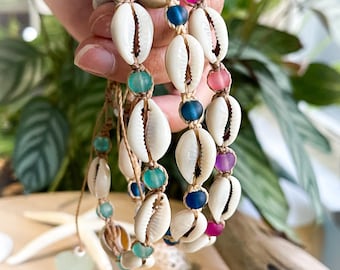 Sea glass beaded anklet or bracelet, boho jewelry, waxed cord anklet, beach nautical anklet, recycled glass jewelry, cultured sea glass