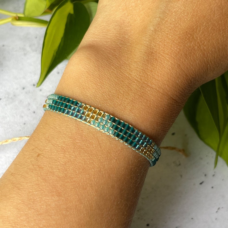 The Fern Seed Bead Bracelet, Boho Style Adjustable Bracelet, Layering Bracelet, Bead Loom Bracelet, Handwoven Bracelet, Glass Bead Jewelry image 2