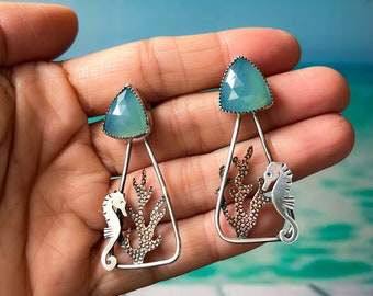 Sterling Silver and Aqua Chalcedony earring set