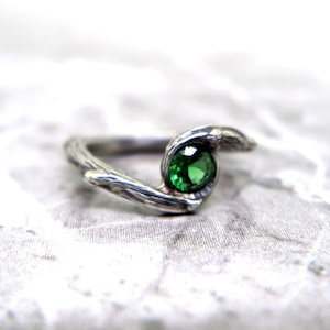 Sterling Silver Bark Twig Ring: Gemstone Floral Vine Ring
