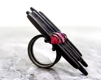 Oxidized Sterling Silver Ring: Marquise Ruby Statement Jewelry