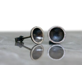 Sterling silver domed stud earrings, oxidized sterling silver stud earrings, gift for her, contemporary earrings, minimalistic earrings