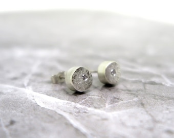 Sterling silver stud earrings with 0.015ct SI diamonds, Gift for her, Silver and real diamond earrings, bulky round silver stud earrings