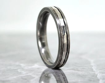 medium weight sterling silver ring for men, gift for him, wedding band, texturized silver ring, oxidized silver ring for men, two tone ring
