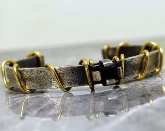 Textured Sterling Silver Cuff Bracelet: Brass Wire & Black Sapphire Bangle