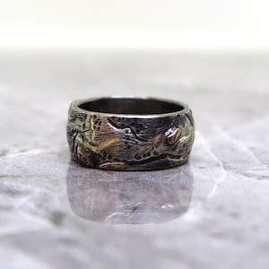 Breiter Sterling Silber Statement Ring, 14 Karat Gold Ring, schwerer SilberRing, oxidierter Silberring, texturierter Silberring, Geschenk für Sie