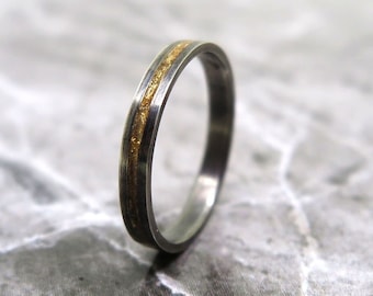 Sterling silver wedding band, 24k gold leaf wedding band, gift for her, gift for him, promise ring, oxidised ring, unusual wedding ring