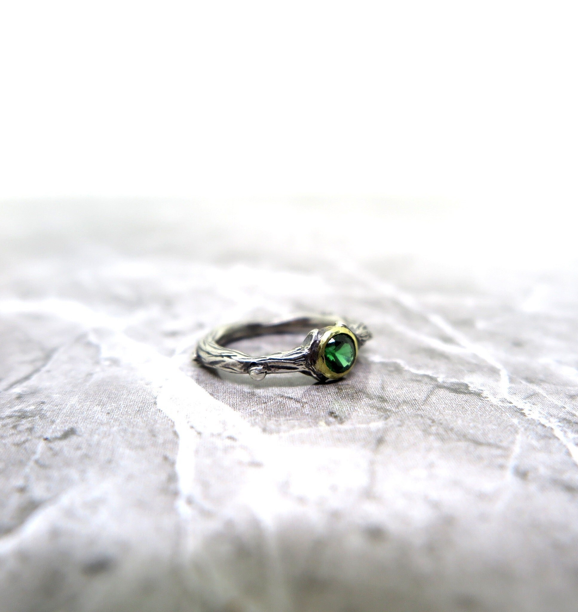 Twig sterling silver ring, nature ring, bark vine ring, Gemstone dainty ring, floral ring, gift for her, forest inspired ring, woodland ring