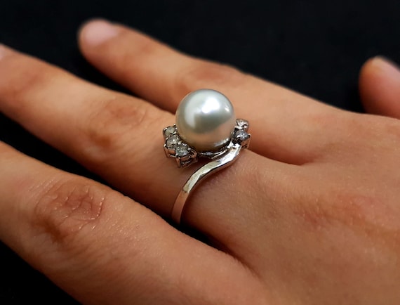 Turtle Silver Real Pearl Ring For Her | Size - 16 -