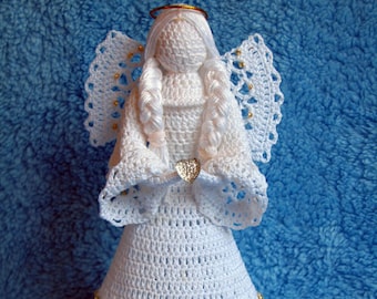 Figurine ange blanc, cadeau religieux, ornement de Noël, décoration pour arbre, décoration marraine, cadeau de baptême, ange gardien, dentelle au crochet