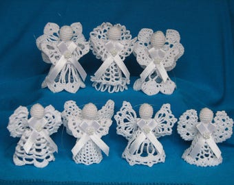 Lot de 7 décorations de Noël anges en dentelle Décorations d'arbre anges de Noël au crochet, cadeau