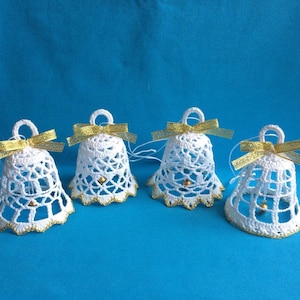 Christmas  jingle bell tree ornament white crochet decoration christmas gift Home decor set of 4
