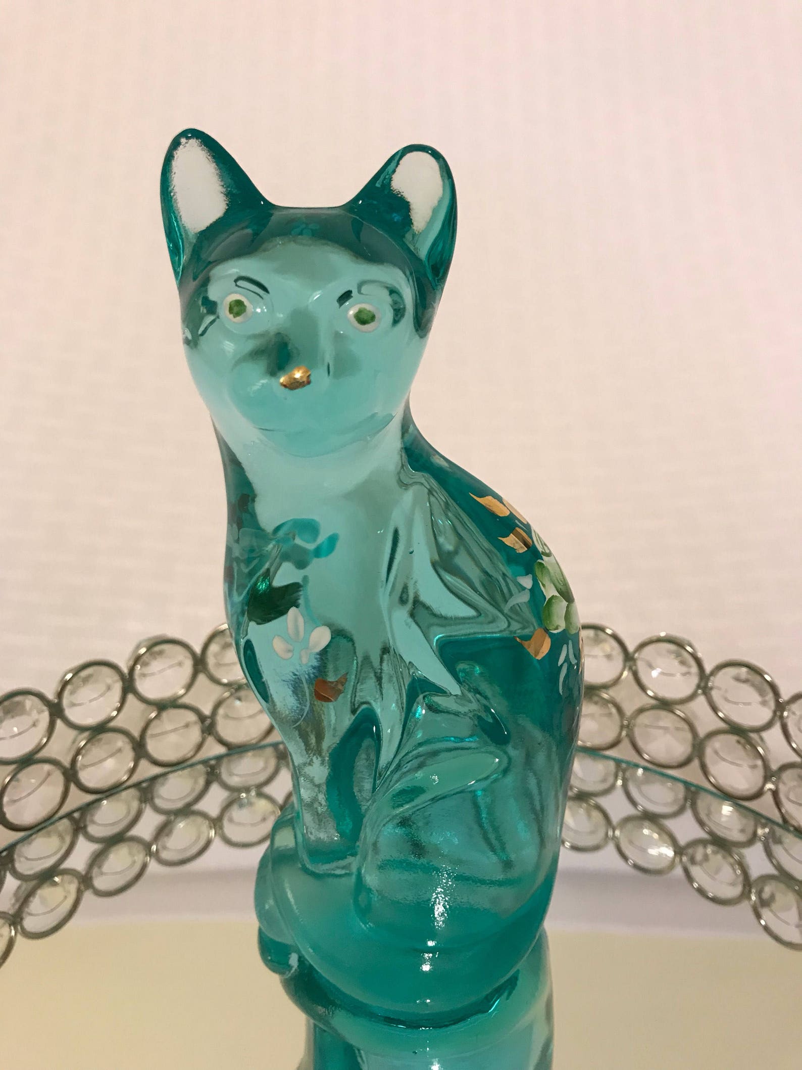 Fenton Stylized Cat Teal Blue Handpainted 5 Tall | Etsy
