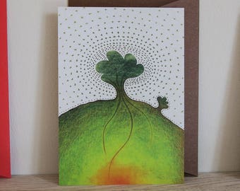 Greeting card: tree on earth