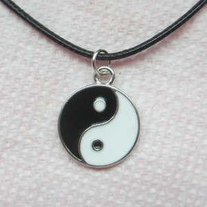 Yin Yang 19&quot; Necklace: Enamel Charm, Minimalist Hippie Jewelry