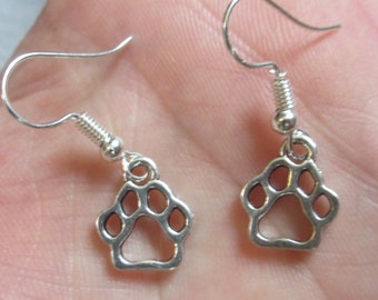 Dog Paw Print Earrings: Silver Tone Charms, Dog Lover Jewelry