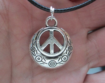 Peace Necklace Pendant Hippie Surfer Style Leather Ring cross Brown New Necklace
