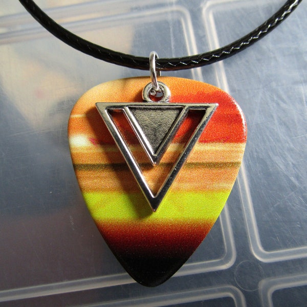 Retro 1980s Triangle Charm -- PSYCHEDELIC SERIES 19" Cord NECKLACE -- 'Sierra Sands' Guitar Pick, Cute Southwest Hippie Girl Boho Jewelry