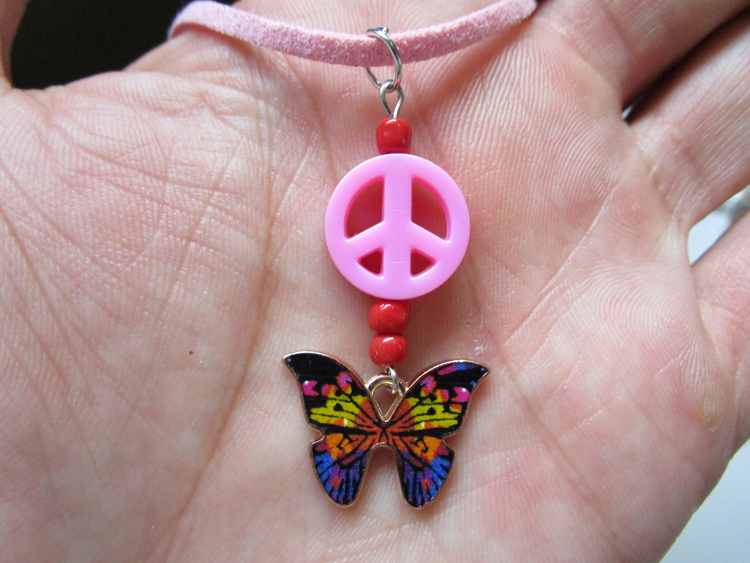 PINK BUTTERFLY 19 NECKLACE Beaded Pink Suede Cord Etsy