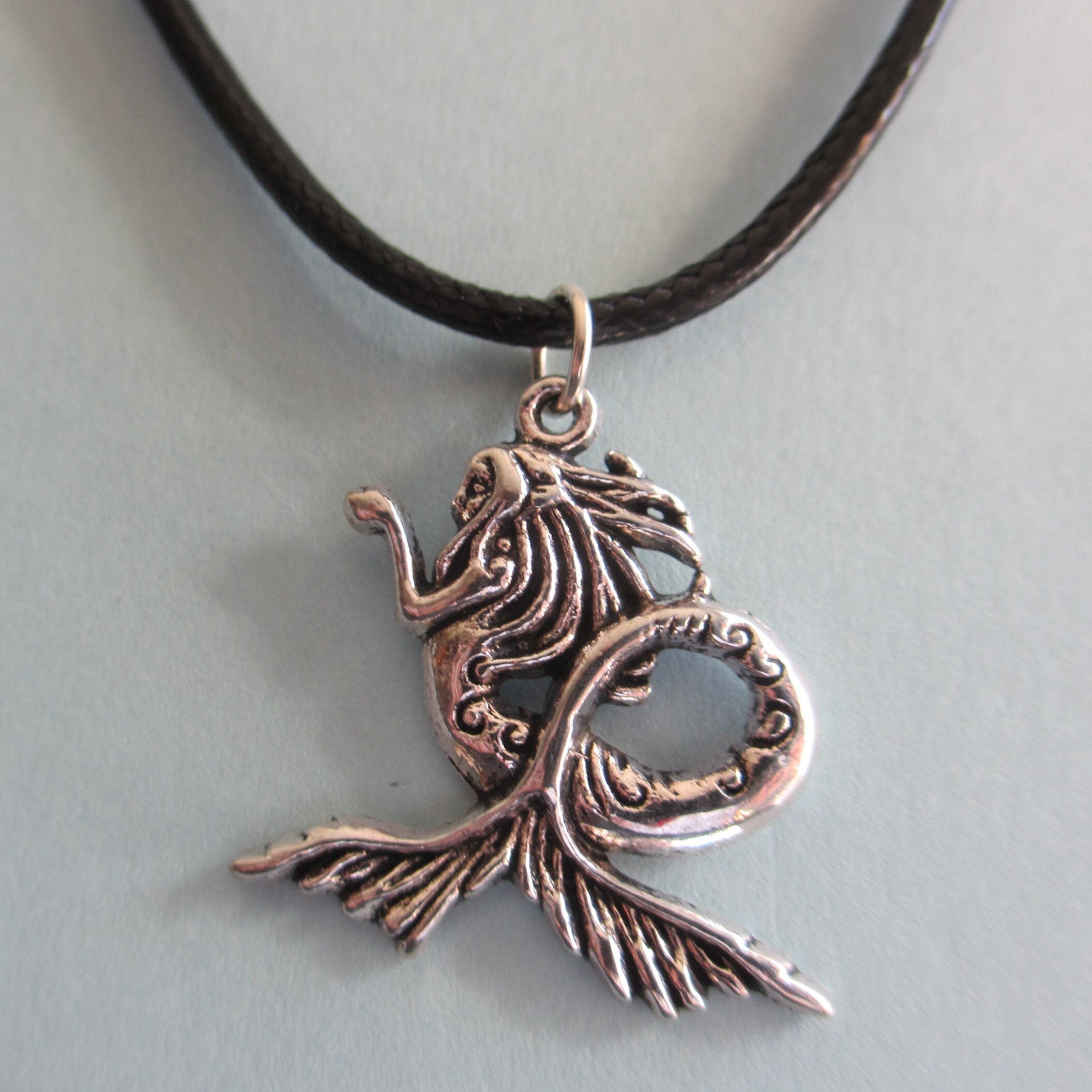 MERMAID CHARM NECKLACE 19lg. W/ Metal Silver Tone Etsy