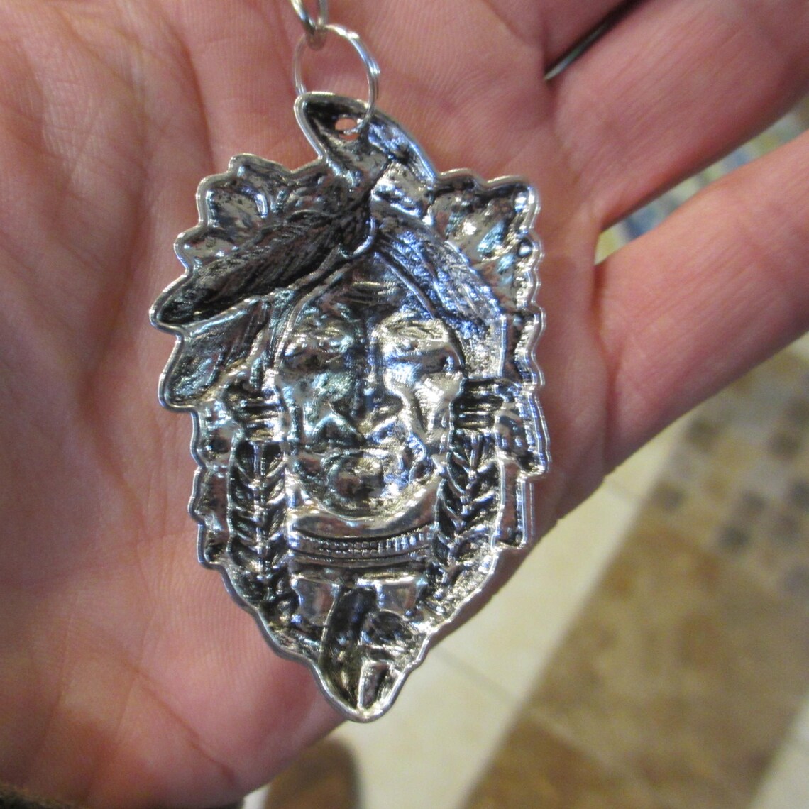 INDIAN CHIEF Keychain 2h Metal Charm Silver Tone Key Etsy
