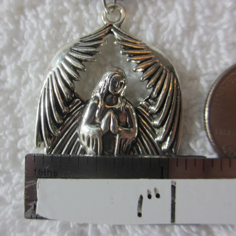Silver Tone Large Pendant Metal Charm PRAYING ANGEL w Wings 18 Necklace Unique Cute Girl Faith Jewelry Black Cord