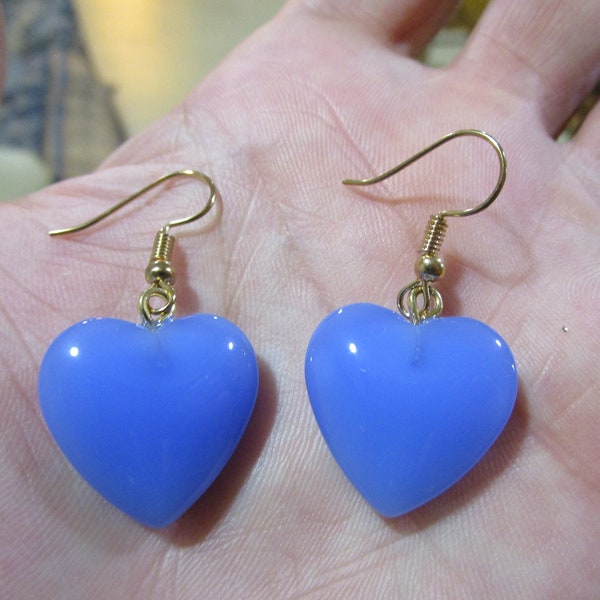 HEART EARRINGS, 1" Cobalt Blue Glasswork Charm, Handmade Minimalist Style Cute Hippie Girl Ear Rings, Jewelry