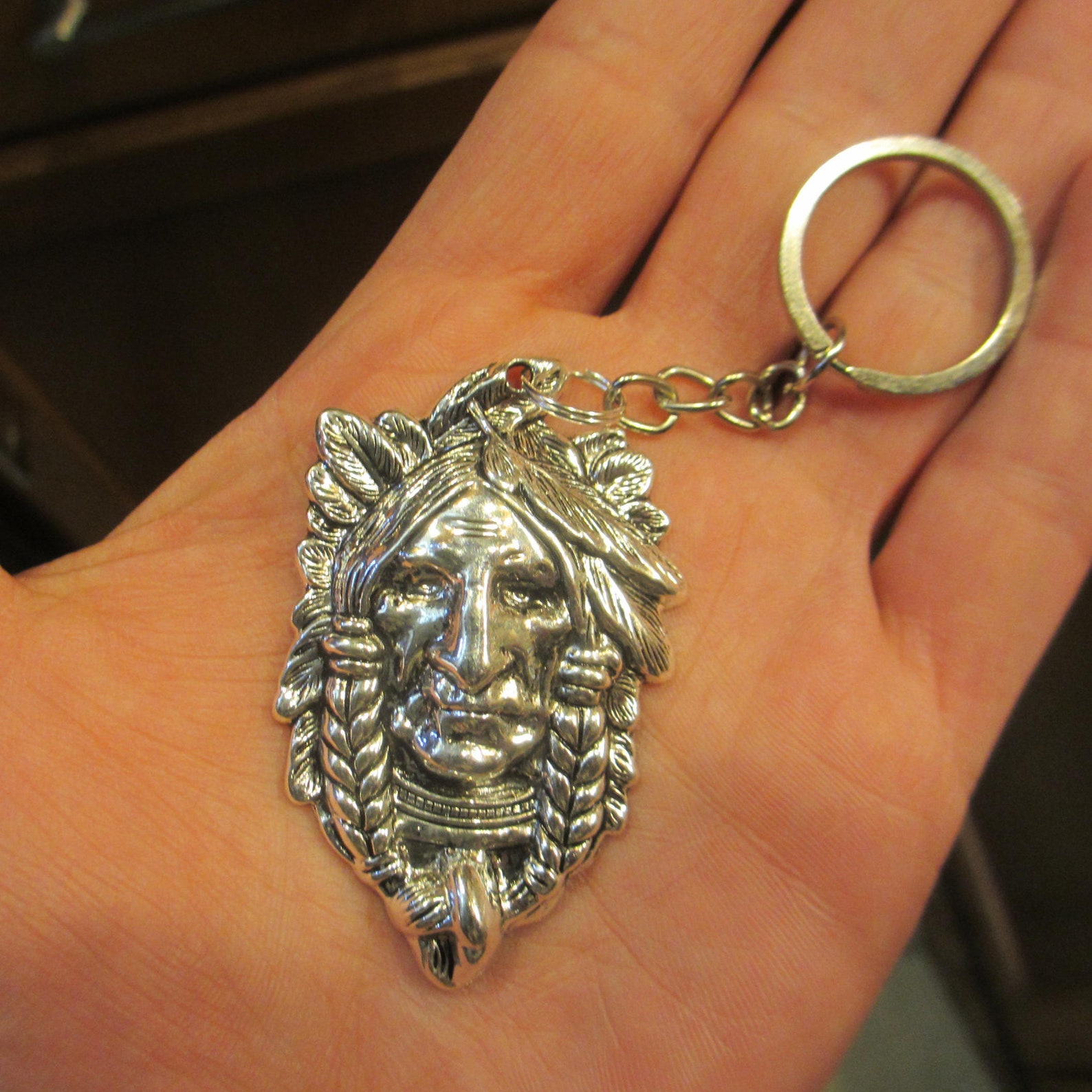 INDIAN CHIEF Keychain 2h Metal Charm Silver Tone Key Etsy