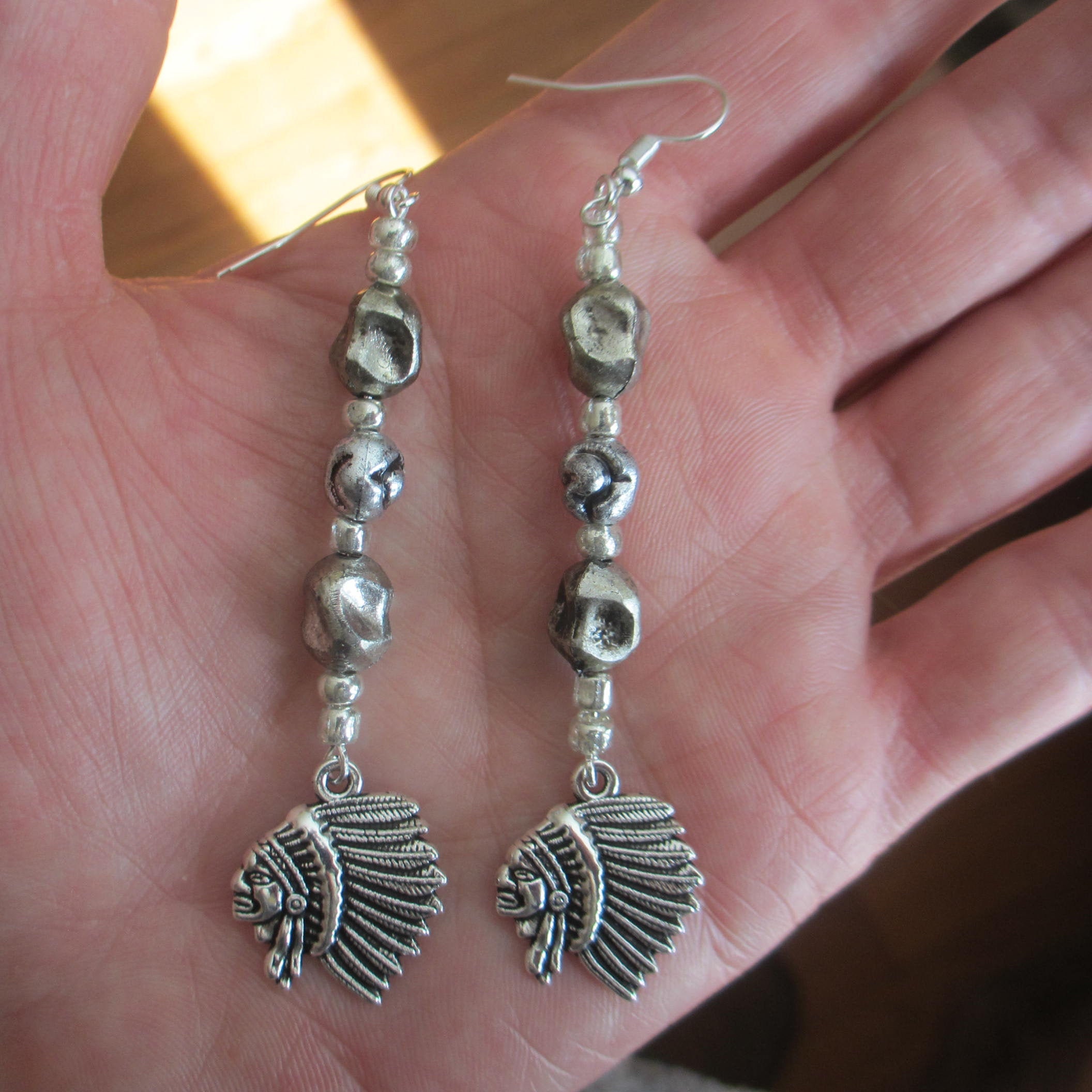 CHIEF in HEAD DRESS Earrings Long 3.5 Drop Silver Etsy